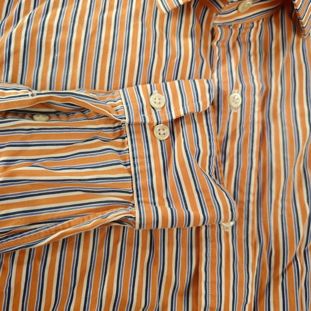 Polo Ralph Lauren Dress Shirt Mens 15 32/33 Regent‎ Orange Blue Striped Spread